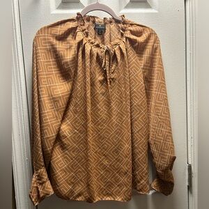 Geometric Patterned Tan Blouse Women Size M